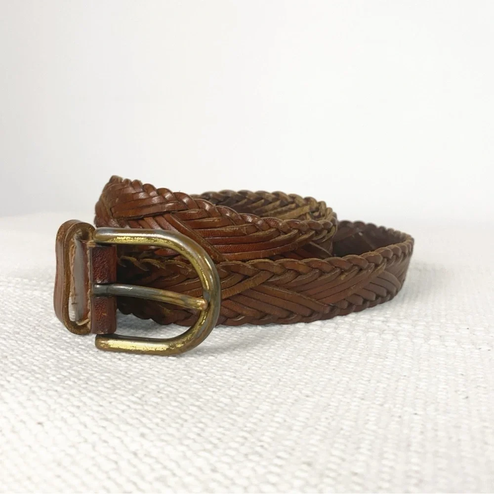 Vtg Italian Leather Braided Woven Western Belt Brown Womens size Small